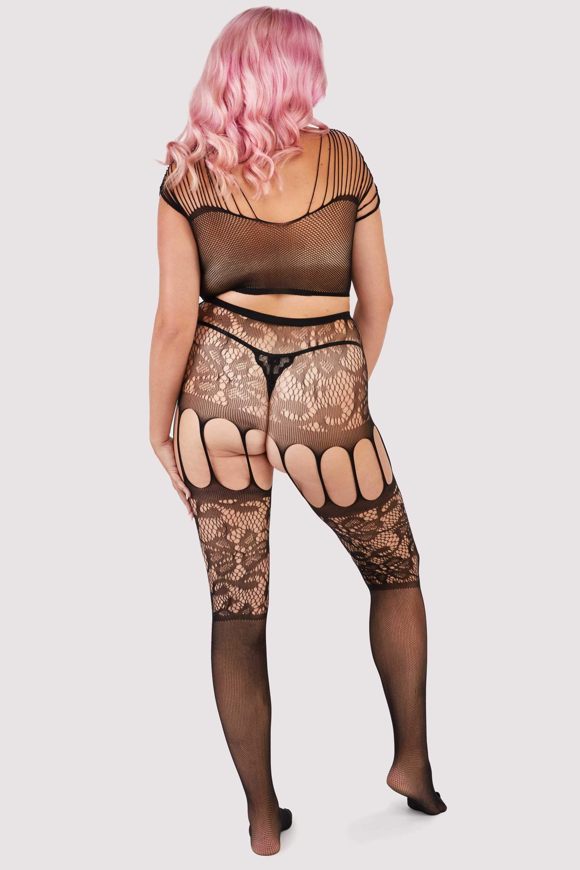 women pink hair Bodystocking black