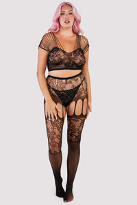 women pink hair Bodystocking black