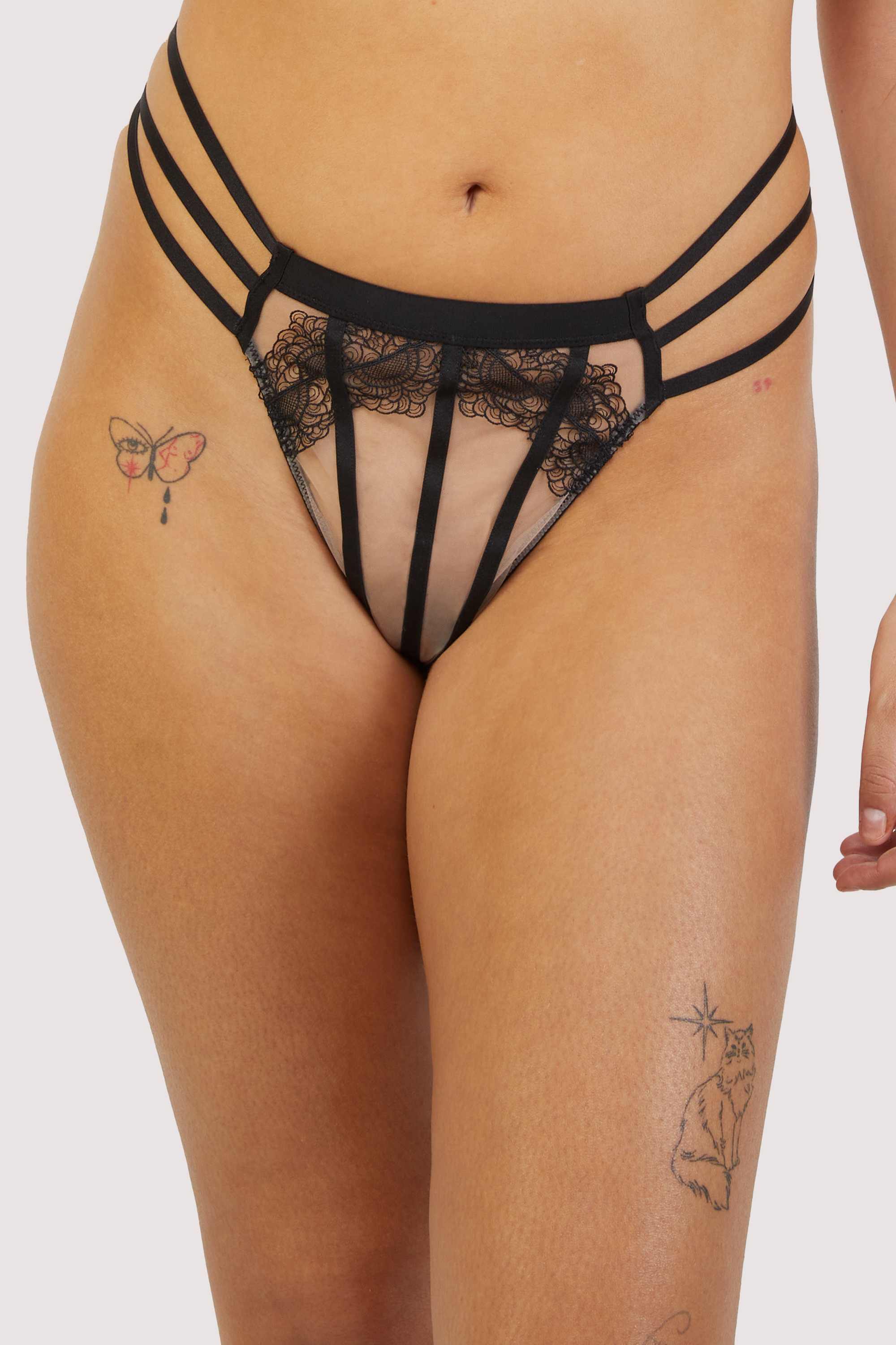 Tasha Black Illusion Mesh Thong