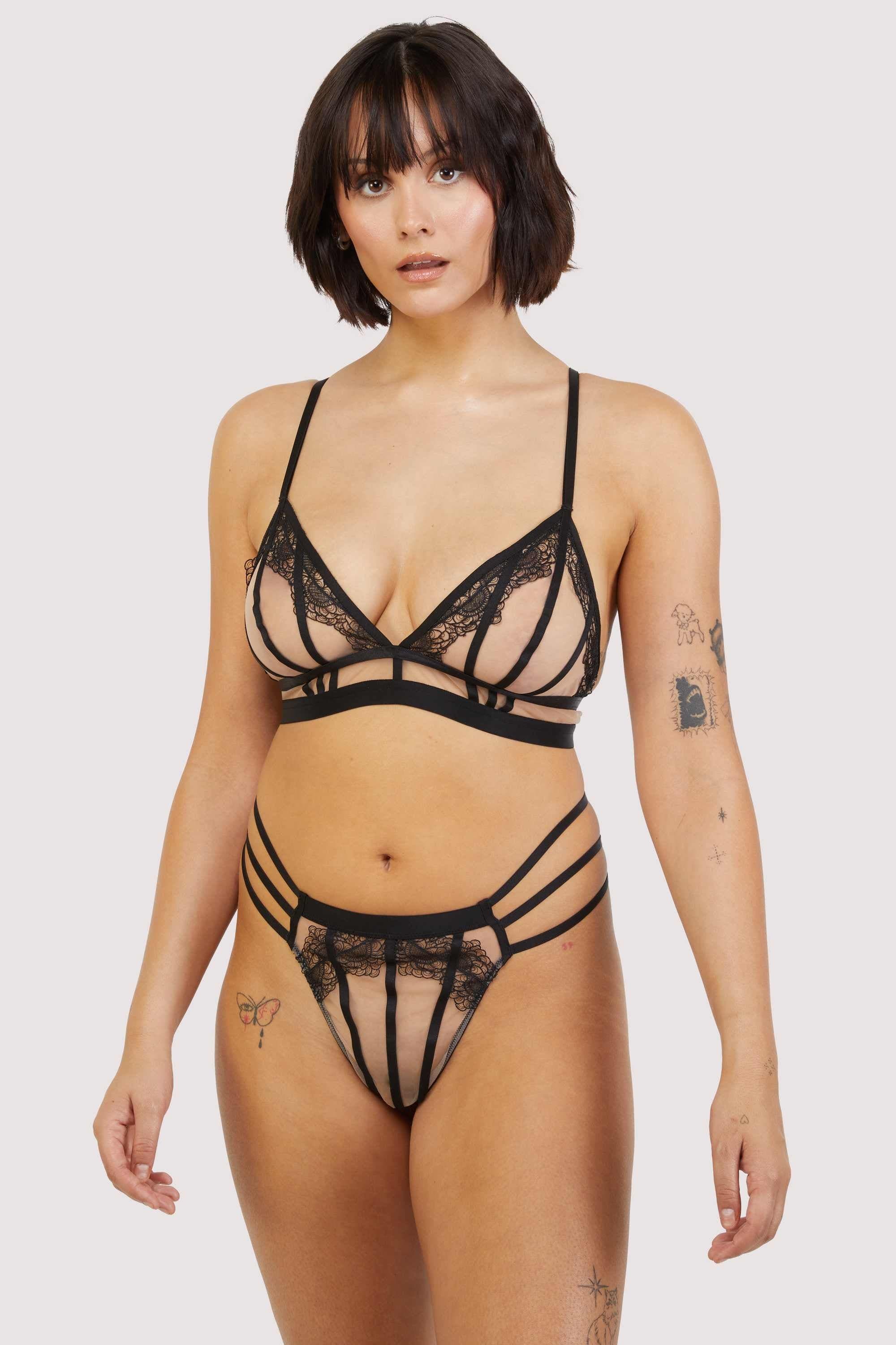 Tasha Black Illusion Mesh Thong