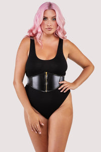 Black bodysuit with zip belt