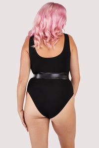 Black bodysuit with zip belt