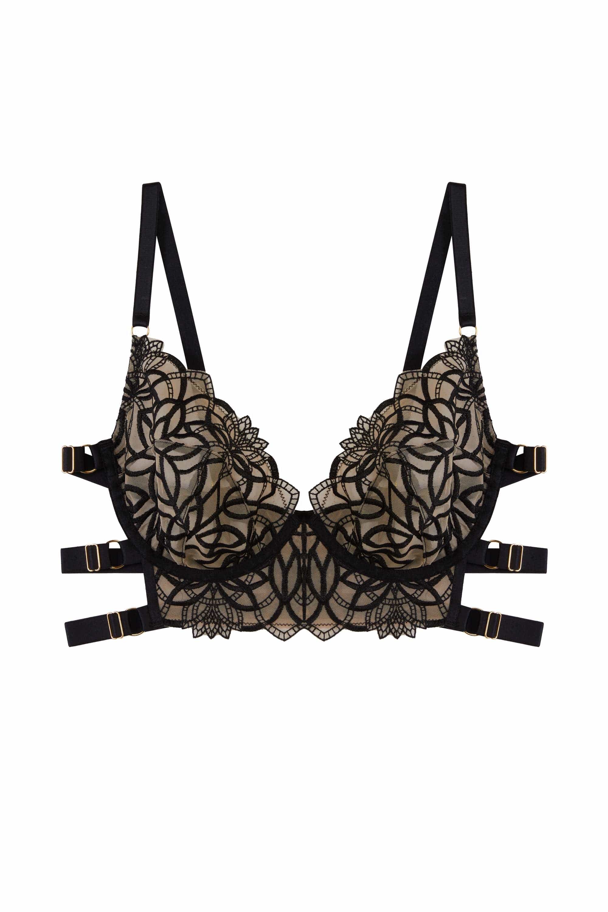 Aisha Black Optical Embroidery Ring Bra