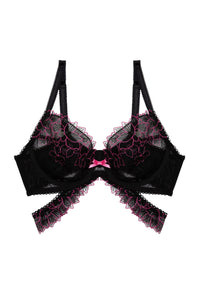 Eliza Black And Hot Pink Floral Embroidered Plunge Bra