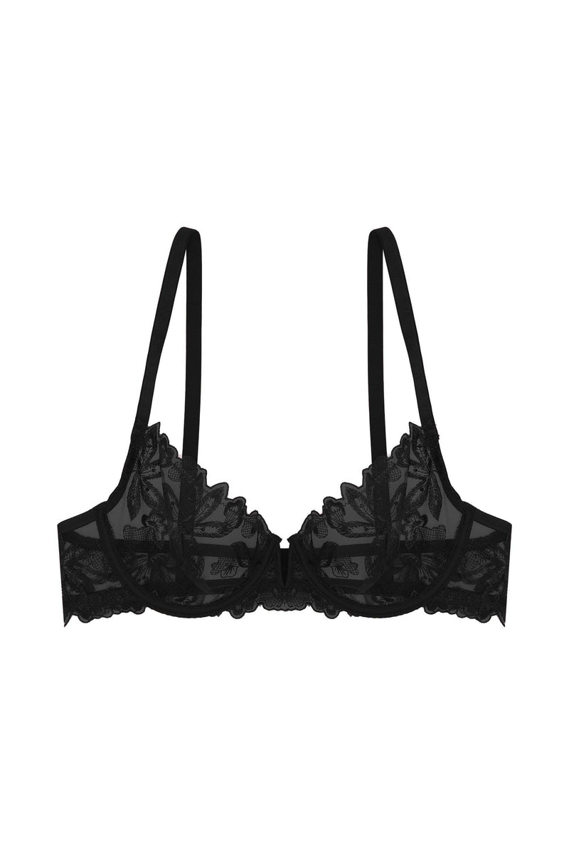 Eva Black Graphic Embroidery Balconette Bra