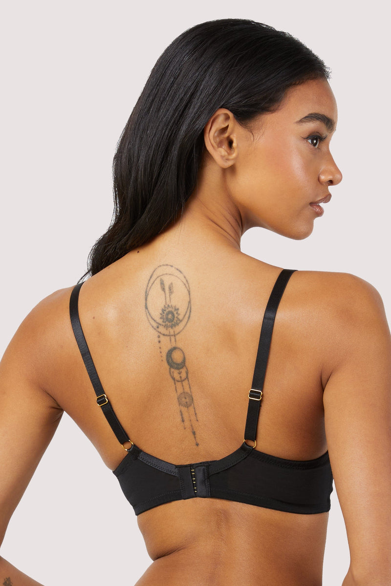 Saretta Black Stripe Mesh and Lace Plunge Bra