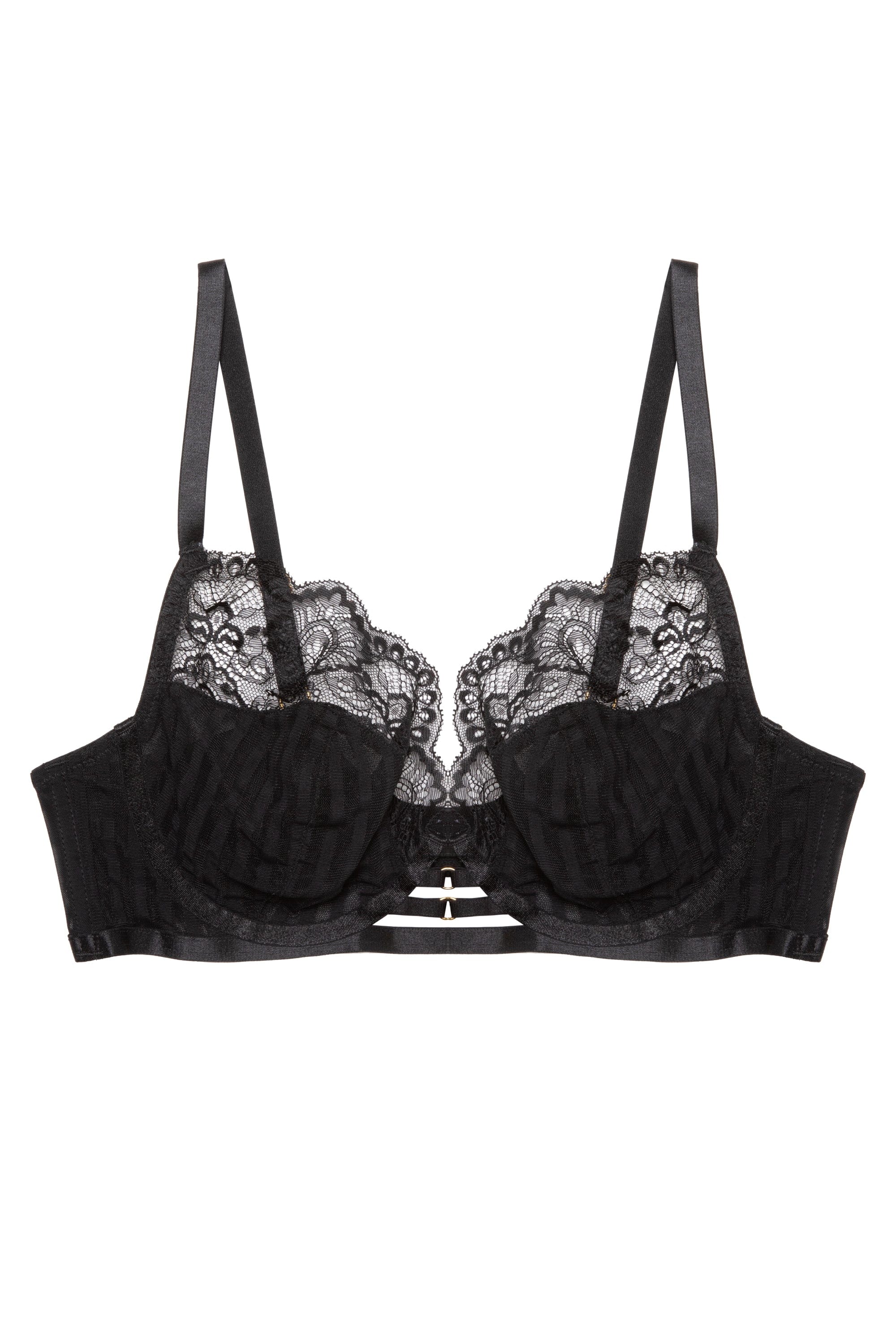 Saretta Black Stripe Mesh and Lace Plunge Bra