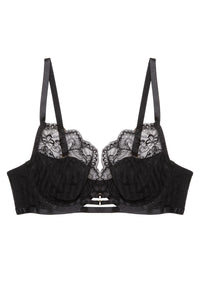 Saretta Black Stripe Mesh and Lace Plunge Bra