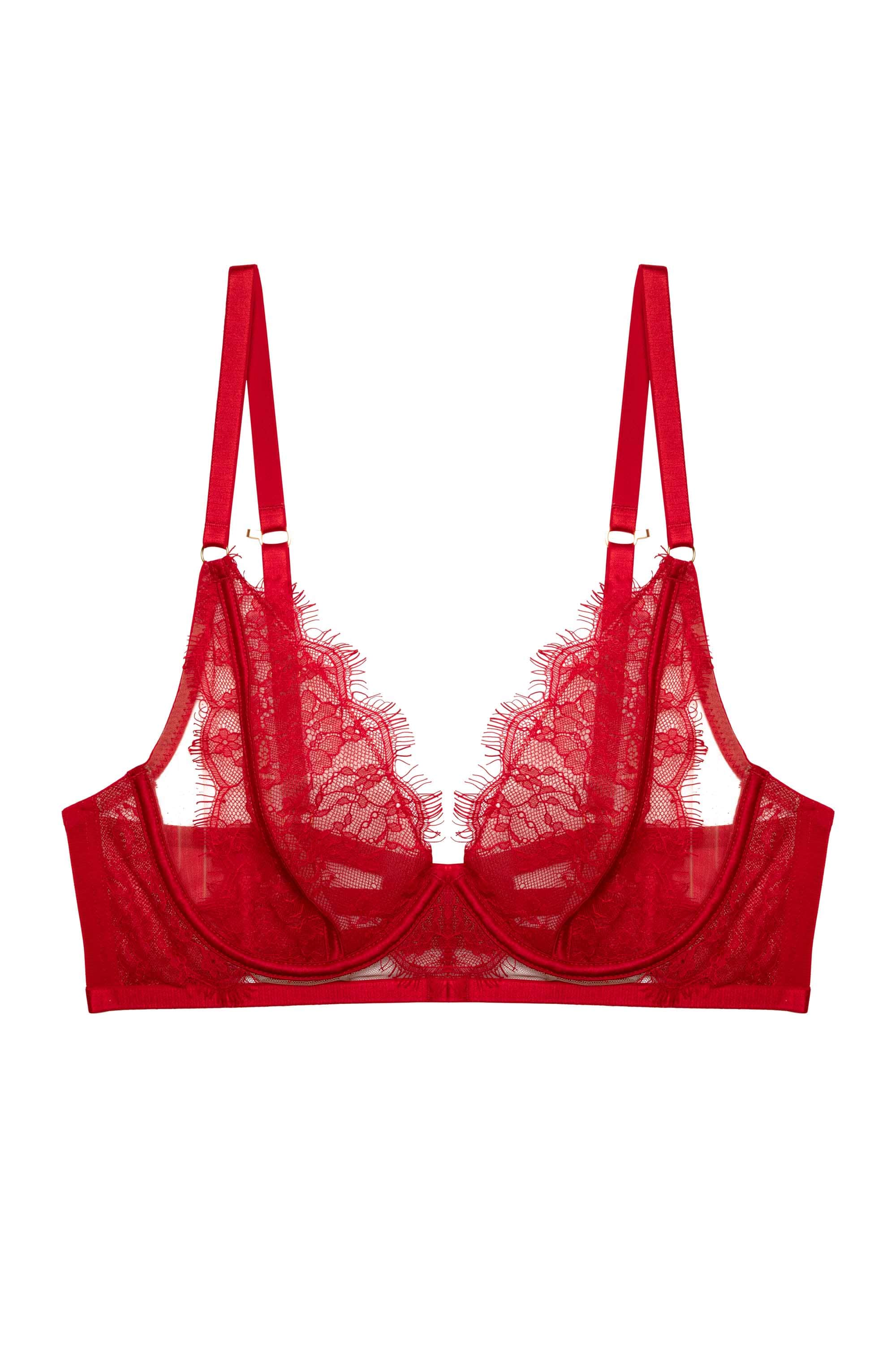 Natalia Red Eyelash Lace Plunge Bra
