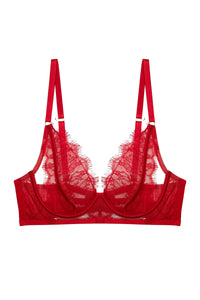 Natalia Red Eyelash Lace Plunge Bra