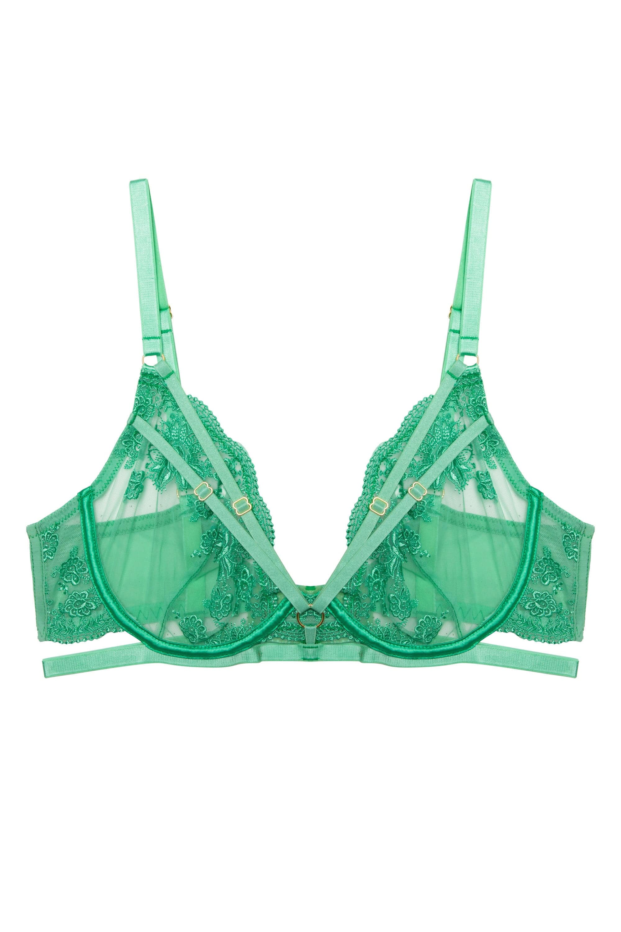 Sarina Green Embroidery Strap Plunge Bra With Detachable Harness