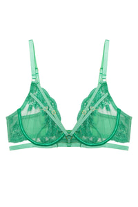 Sarina Green Embroidery Strap Plunge Bra With Detachable Harness