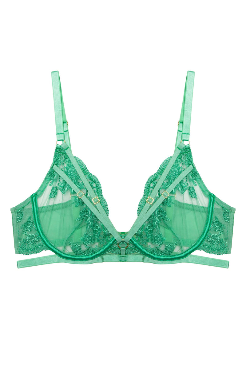 Sarina Green Embroidery Strap Plunge Bra With Detachable Harness
