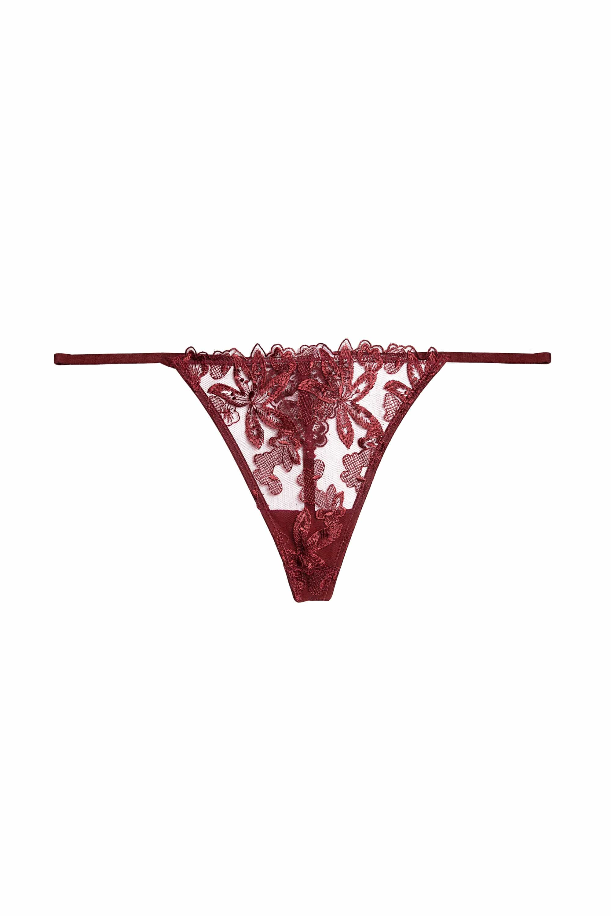 Eva Dark Cherry Graphic Embroidery Thong