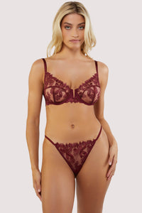 Eva Dark Cherry Graphic Embroidery Thong