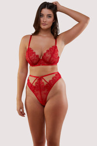 Natalia Red Eyelash Lace High Waist Thong
