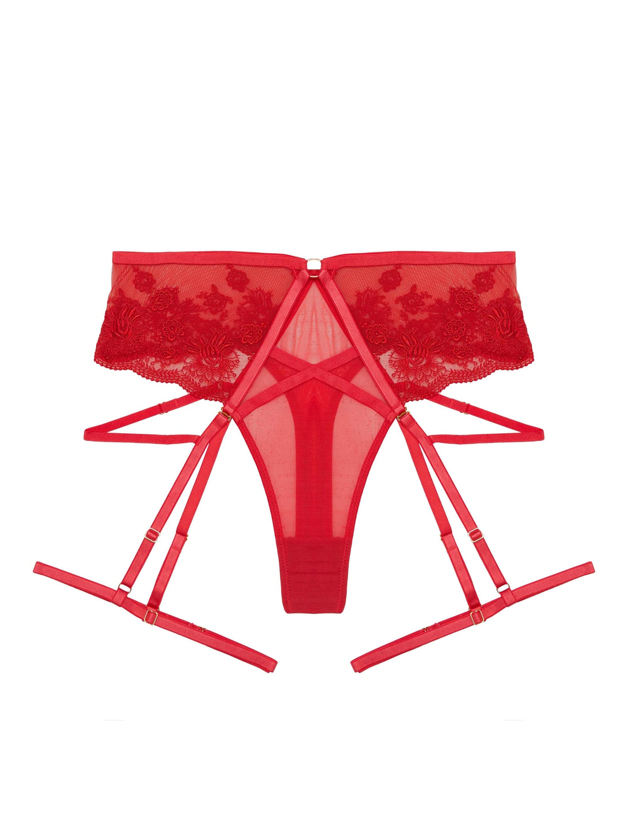 Sarina Red Embroidery High Waist Suspender Brief