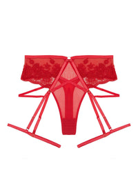 Sarina Red Embroidery High Waist Suspender Brief