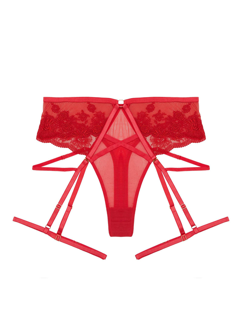 Sarina Red Embroidery High Waist Suspender Brief