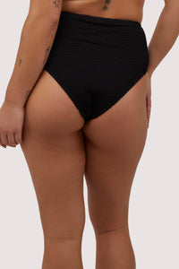 Black Textured High Waisted Bikini Bottom