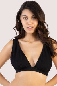 Black Textured Non Wired Plunge Bikini Top Fuller Bust Exclusive