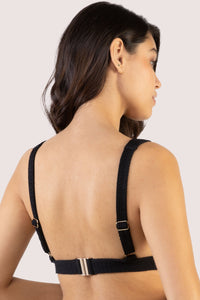 Black Textured Non Wired Plunge Bikini Top Fuller Bust Exclusive
