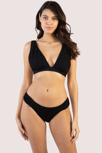 Black Textured Non Wired Plunge Bikini Top Fuller Bust Exclusive