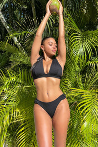 Black Textured Non Wired Plunge Bikini Top Fuller Bust Exclusive