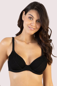 Black Textured Wired Plunge Bikini Top